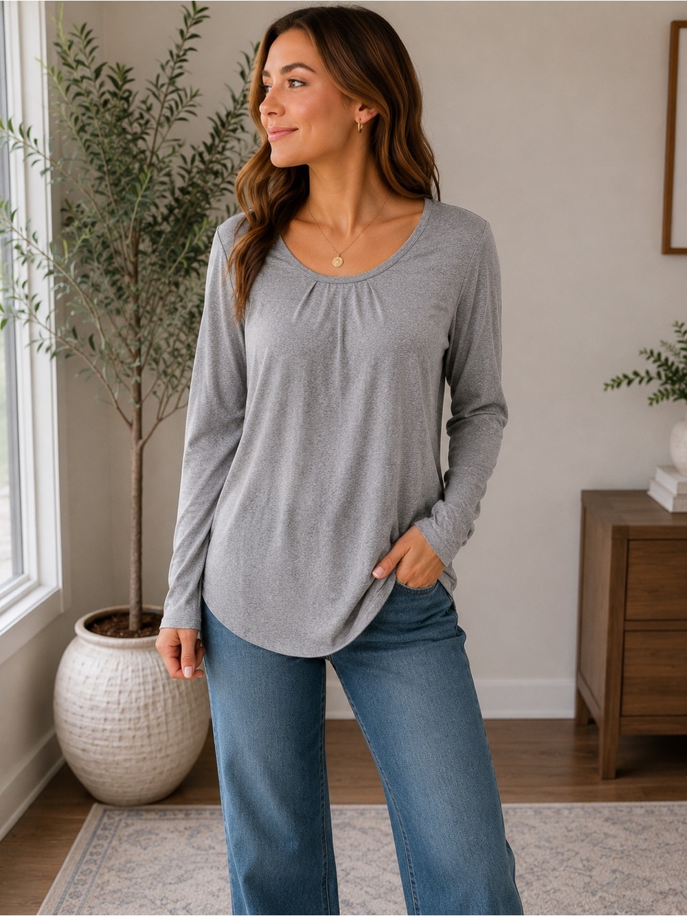 GAP Gray Long Sleeve Knit Top Size Large | Soft Lightweight Everyday Basic
